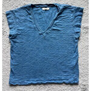 V Neck CottonIndigo Heather Chambray Blue Muscle Tank T Shirt Madewell Women's M